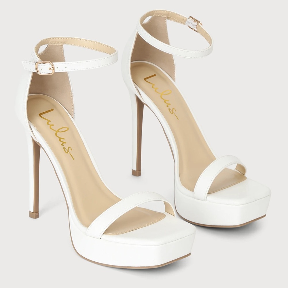 Lulus Dreamyy white square toe ankle strap